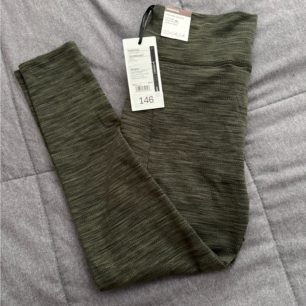 CALIA by Carrie Underwood Olive Ribbed High-Waist Leggings